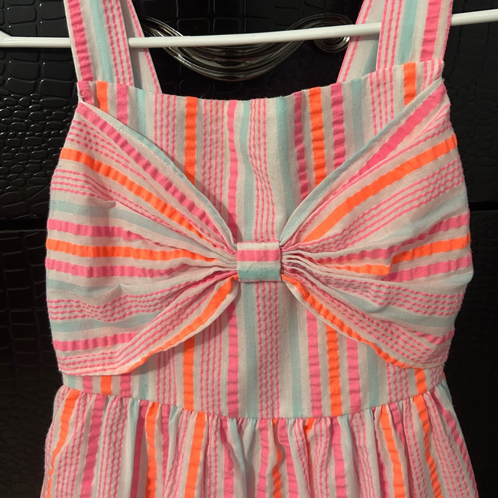 Bonnie Jean Pink Orange White Striped Bow Casual Dress